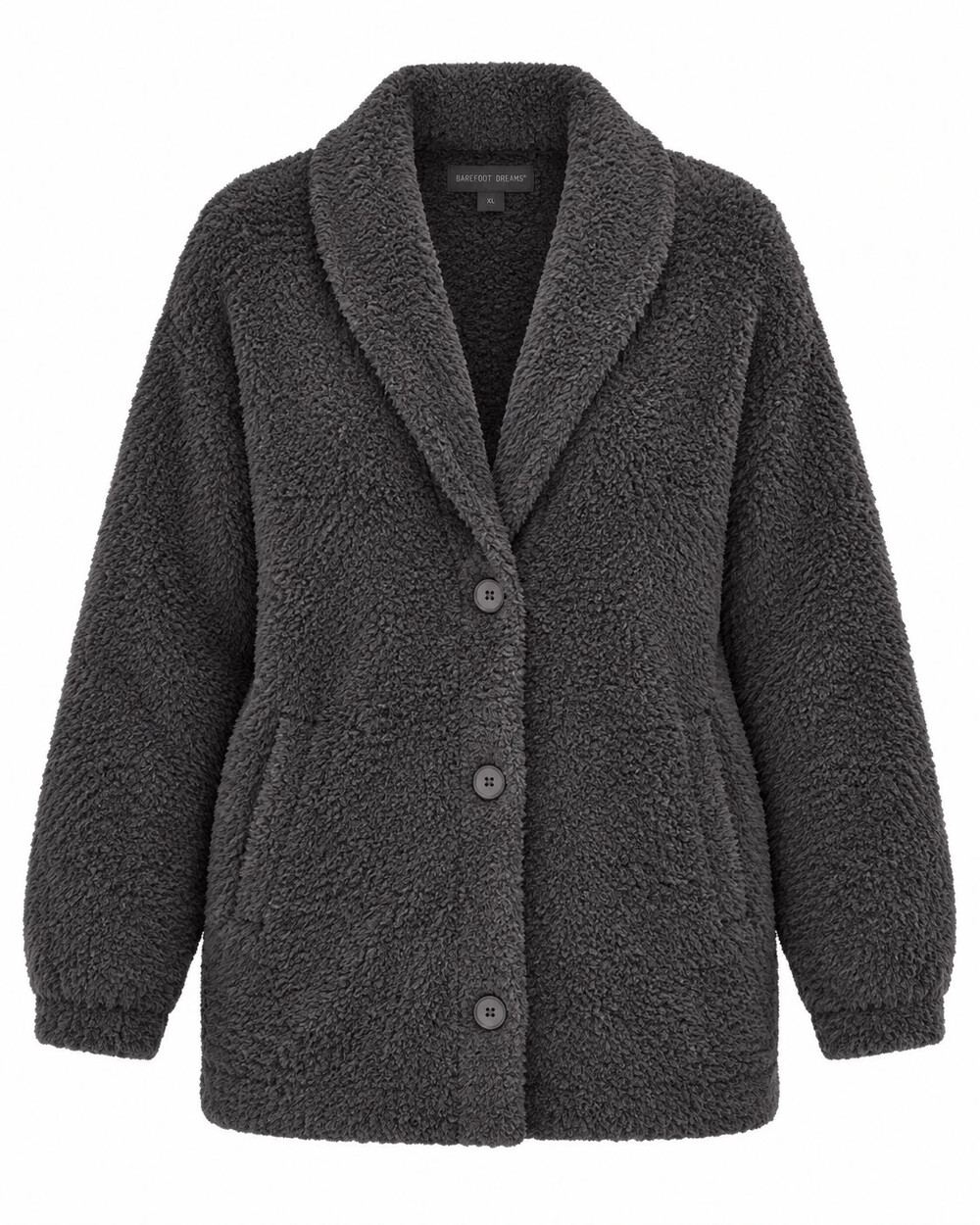 barefoot dreams cozychic shearling button front jacket carbon size xl